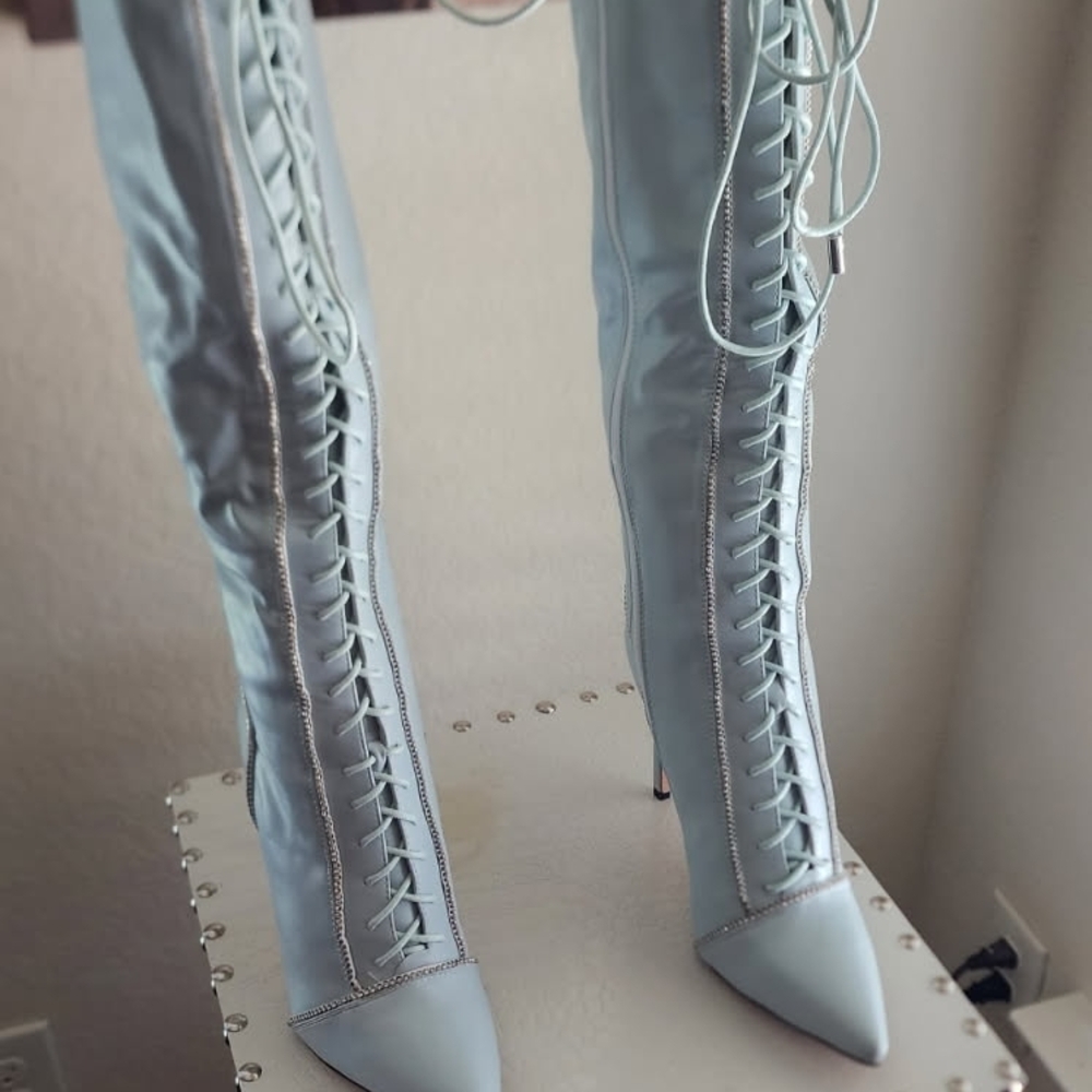 Chic Sky Blue Lace-Up Women's Boots
